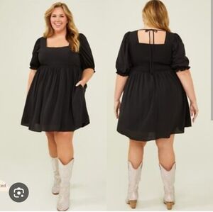 Black Puff Sleeve Babydoll Mini Dress